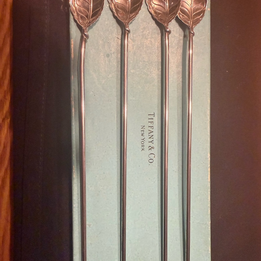 Auth Tiffany & Co 925 Vintage S&S Mint Julep Iced Tea Straws Stirrers Send Offer - Picture 5 of 6